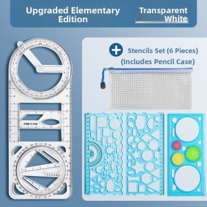 DISCO BEAR | Geometry Drawing Ruler for Students Hand-Copy Report Drawing Tool Function Graph Ruler Adjustable Protractor Math Ruler Triangle Ruler