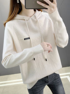 เสื้อสเวตเตอร์ถักมีฮู้ดสำหรับผู้หญิง ฤดูใบไม้ร่วง 2025 เสื้อเชิ้ตถักแบบหนา หลวม ลดอายุ เสื้อชั้นใน เสื้อคลุม เสื้อผ้าทำงาน