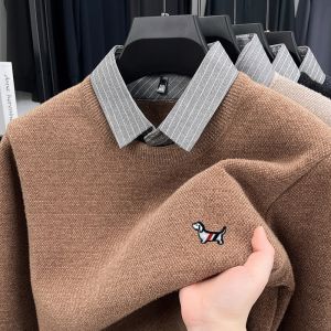 Designer Brand Mens Color Blocking Lape Hood Long Sleeve Knitwear Winter New Thickened Warm Dog Print Fashion Commute Menswear