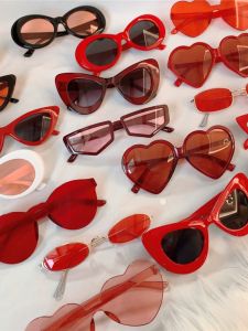 Bright Red Christmas Life New Year Celebration Fashion Retro Cats Eye Triangle Small Frame Cool Earth Disco Jumping Exaggerated Sunglasses