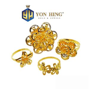Cincin Bunga Pelbagai Saiz 6 18 18.5 Emas 916 Yon Hing
