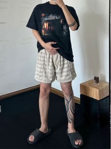 Quần Short Thể Thao Chạy Bộ Thoáng Khí in Chữ Lưới Nam Mùa Hè American Hiphop Năm Điểm Quần Dài Đến Đầu Gối