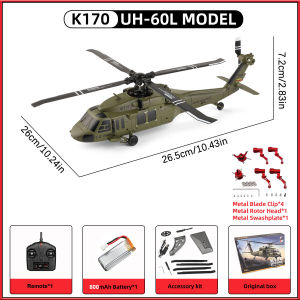 WLtoys XK K170 Black Hawk 2.4GHz 4CH RC Helicopter 6Axis Gyro Optical Flow One Key RTF 4-Blade Brushless Flybarless Toy for Kids