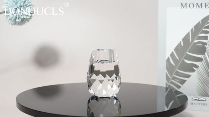 Crystal Candle Holder Honeycomb Designed Hand Cut Crystal Household Taper Candlesticks Banquet Decorations for Dinner 2.4x3.2Inches Pack of 2, Clear