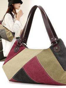 Pink Fashionable Lightweight Contrast Color Patchwork Canvas Underarm Bag Ladies Single Shoulder Bag Casual Simple Handbag