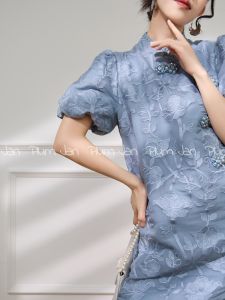 PlumJan | Đầm Hè Phong Cách Trung Quốc Mới In Jacquard Tay Bồng