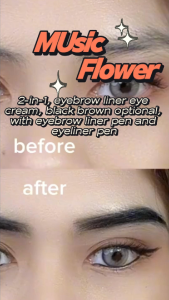 Music Flower 2 in 1 Eyeliner&eyebrow cream tahan lama tahan air peluh tidak melepaskan solek
