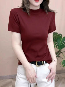 เสื้อยืดคอกลมแขนสั้นผ้าฝ้ายแท้ทรงสลิมฟิตสำหรับผู้หญิง เสื้อผ้าทำงานฤดูร้อน 2025 แฟชั่นใหม่ เสื้อผ้าทำงานสไตล์ลำลอง