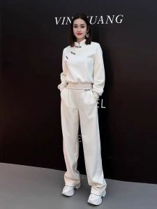 New Chinese Style Sportswear Set Womens Casual Wide Leg Pants Two Piece Suite Spring Autumn Fashion Anti Aging Hoodie