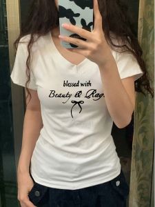 Áo Thun Tay Ngắn Ôm Vừa Vặn Cổ Tròn Thường Ngày Dành Cho Nữ Mùa Hè Chất Liệu Cotton Pha Trộn Polyester Cổ Chữ U