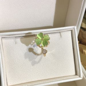  Green Cats Eye Stone Rotatable Earrings Set Luxury Ring Necklace Ensemble for Women Korean Style Alloy Jewelry