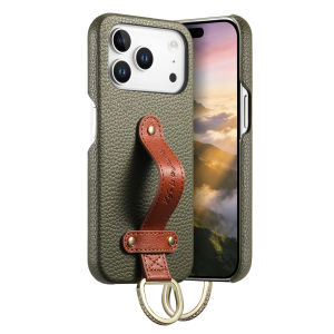 szhaiyu | Wrist Strap Ring Lychee Leather Phone Case for IPhone 17 Air 16E 16 15 Plus 14 13 12 11 Pro Max Shockproof Protective Cover