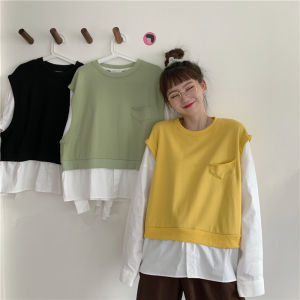 Baju Atasan Wanita Kekinian Model Baru Gaya Korea Set Longgar Jahitan Nyatu Tidak Terpisah Lengan Panjang