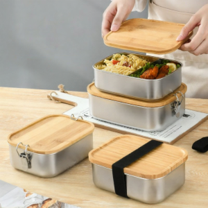 304 Stainless Steel Bamboo Lid Lunch Box
