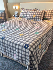 Thickened Pure Cotton Linen Bed Sheet Set Three Pieces Old Rugged Cloth Cooling Mat Cotton Linen Double Thickened Grids Machine Washable