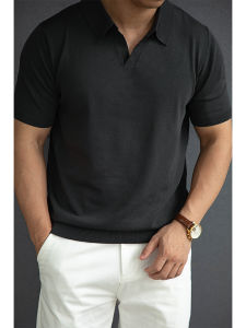 Retro American Style Knitted Polo Shirt with Lyocell Short Sleeve Turn-down Collar Italian Polo Summer Mens Clothing