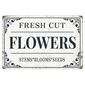 CIFbuy | Sophie’s Garden Vintage Metal Floral Wall Art - Fresh Cut Stems & Blooms for Rustic Farmhouse Decor