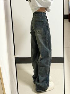 กางเกงยีนส์ขาตรงเอวสูง กางเกงขายาวทรงหลวม กางเกงขายาวทรงหลวมสำหรับผู้หญิง ฤดูใบไม้ผลิและฤดูร้อน สีเทา Conrete สไตล์ลำลอง