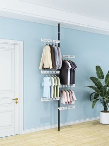 Indoor Floor-Mounted Retractable Clothes Drying Rack No-Punching Required Metal Balcony Clothes Hanger Storage Organizer