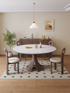 Modern Minimalist Italian Style White Ash Wood Solid Rock Table round Dining Table with Turning Plate High End Matte Finish