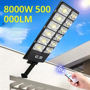 8000 W/4000 W/500 W 500000LM ไฟ LED พลังงานแสงอาทิตย์กลางแจ้งที่มีประสิทธิภาพโคมไฟพลังงานแสงอาทิตย์กลางแจ้ง Motion Sensor กันน้ํา SOLAR Street Wall โคมไฟ