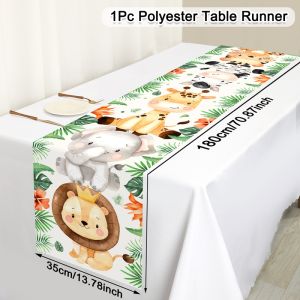 Jungle Animals Table Runner Wild Forest Safari Table Cover Kids Birthday Party Decor