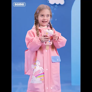 Cartoon Kids Raincoat EVA Waterproof Lightweight Thicken Raincoat with School Bags Rainwear 3-10Y