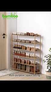 Bamboo Shoes Rack Organizer Shoe Rack Rak Kasut Kayu 5/6/7 Layers Shoe Rack Outdoor Shoe Rack Cabinet 鞋架