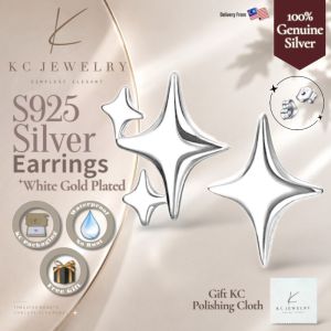 KC Jewelry S925 Silver WhiteGold Plated Twinkle Star Stud Earrings