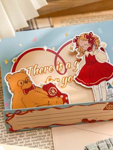 Retro Style 3D Birthday Greeting Card Set Cute Cartoon Bear Cake Design Girls Stationery Cartoon Postcard Thank You Card Pack