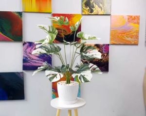 WARM HOME สไตล์นอร์ดิกกระถางตกแต่งในร่ม พืชจำลองซอใบมะเดื่อ พืชสีเขียวบอนไซ กระถางบ้านสวนสีเขียว ตกแต่งเทียม ต้นไม้ใบเทียม