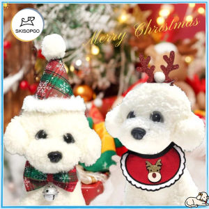SKISOPGO Christmas Cat Dog Collar Santa Pet Bow Tie with Bell Puppy Christmas Hat Pet Costume Accessories Christmas Cat Dog Saliva Towel Pet Scarf Bib