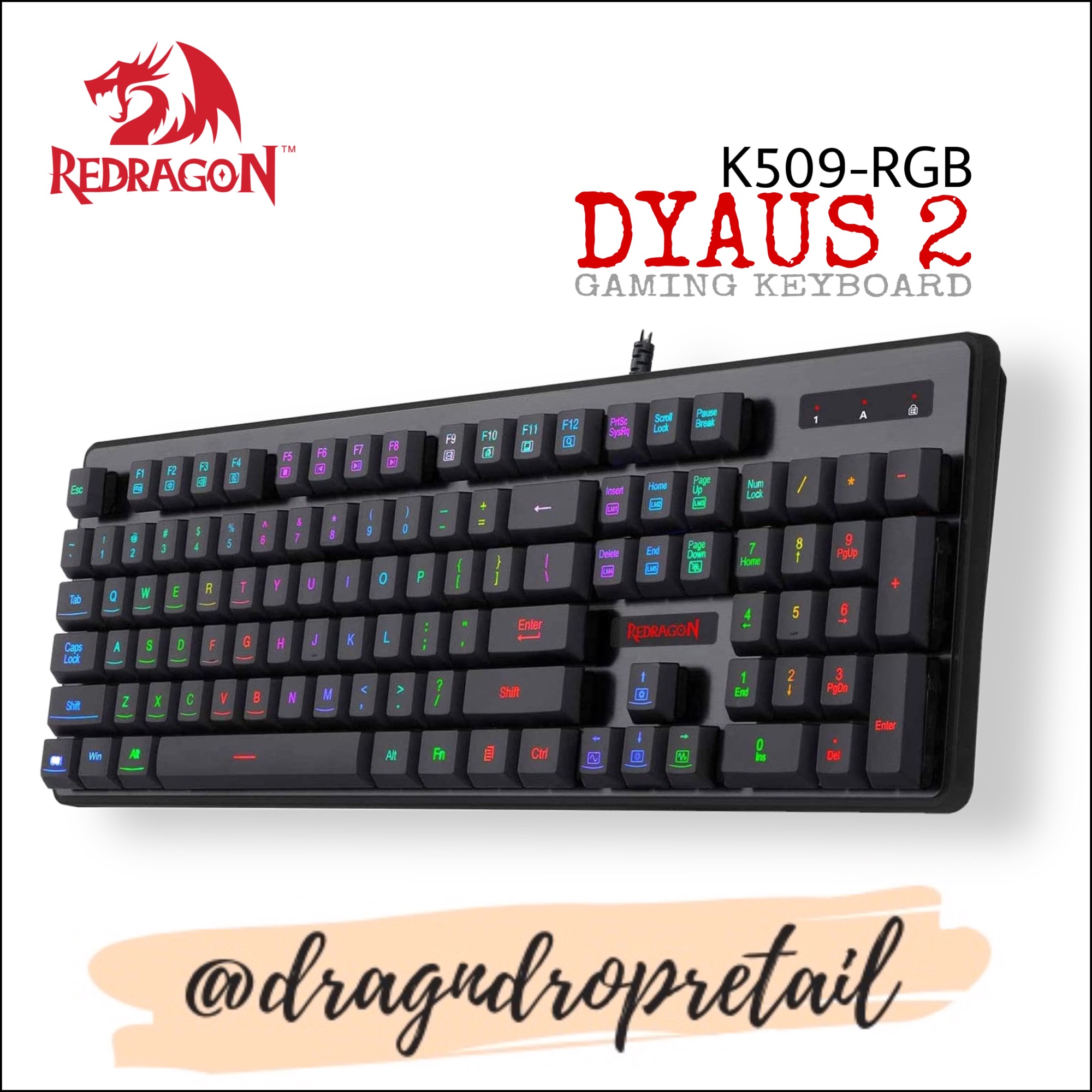 Redragon DYAUS 2 K509-RGB Gaming Keyboard 104 Key Quiet Low Profile Backlit Mechanical Feel Keyboard