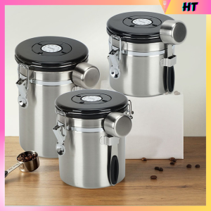 1.5L stainless steel coffee can sealed coffee bean milk powder storage container with date tracker and spoon