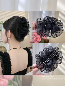 NING ZHOU | Netting Ruffle Cloud Hair Clip Black