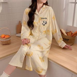 Pregnant Womens Pajamas with Chest Pad Nursing Nightdress Summer Confinement Clothing Spring and Autumn Pure Cotton Postpartum Delivery Room Pending Delivery Inspection Dress