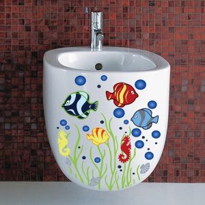 GLASSES VIEW Waterproof Home Decor Mural Art Commode Ornament Toilet Stickers Underwater World Sea-lives Decals Cartoon Fish