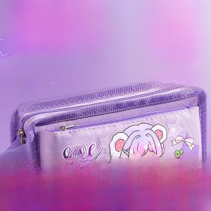 Double Layer Canvas Pencil Case Large Capacity Stationery Bag for Boys And Girls Primary School Students Cute Cartoon Storage Pencil Box