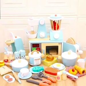 kids_thailand ชุดเครื่องครัวไม้นำเข้าเกาหลี เครื่องผสมแป้ง เครื่องทำกาแฟ เครื่องทำขนมปัง เตาไมโครเวฟ งานไม้ละเอียด