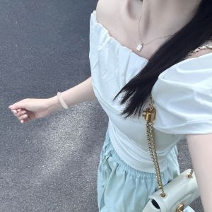 Áo Thun Modal Tay Ngắn Một Bên Vai Màu Trắng Kiểu Pháp Cho Nữ Mùa Hè Thiết Kế Ôm Vừa Vặn Gợi Cảm Pure Desire Áo Thun