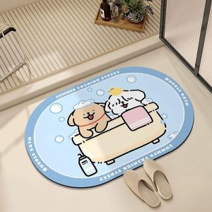 Adorable Cartoon Absorbent Quick-Dry Floor Mat Home Dog Door Mat Bathroom Anti-Slip Diatom Mud Mat for Household Use
