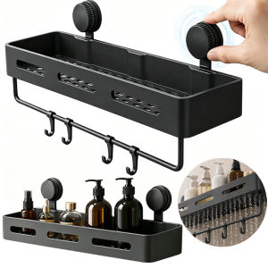 Suction Cup Bathroom Rack / No Drill Wall-mounted Organizer Shelf / Heavy Duty Kitchen Drain Holder / Multi-Function Waterproof Storage Rack with Towel Bar & Hooks