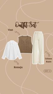 One Set Korean Style | KEMEJA Basic & Celana KULOT Cringkle bahan Jatuh & VEST Rajut Premium KEKINIAN | KA002