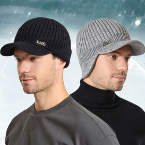 Winter Men Cycling Heattech Hat Windproof Earflaps Baseball Cap Fleece-lined Peaked Sports Running Hat Knitted Hat