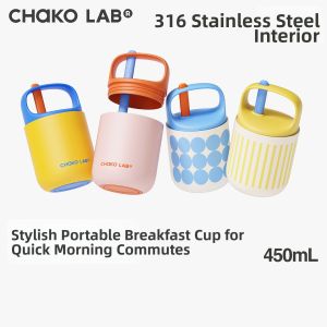 CHAKOLAB | 316 Stainless Steel Breakfast Thermos Cup with Lid and Spoon 450 ML