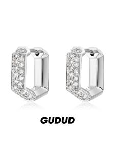 GUDUD | Sterling Silver Full Diamond Geometric Men Punk Style High-End Gift Earrings