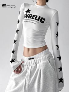 MUYUZI | Autumn New Retro Star Print Sleeve Long T-Shirt