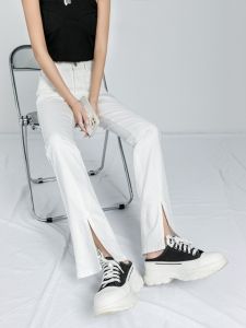 High Waist Slimming White Micro Flare Denim Jeans Women Spring Autumn 2024 New Style Long Drapey Floor Length Bell Bottoms