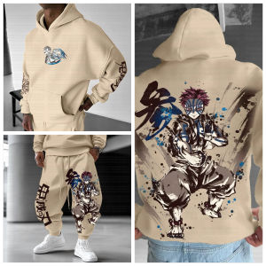Demon Slayer Graphic Print Hooded Sweatshirt Bandai Mens Pullover Hoodie Cotton Blend Hoodie Comfort Fit Hoody