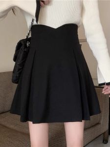 High Waist Pleated Mini Skirt Womens Spring Summer A-Line Black Half Body Covering Slimming Folded Short Skirt Korean Style